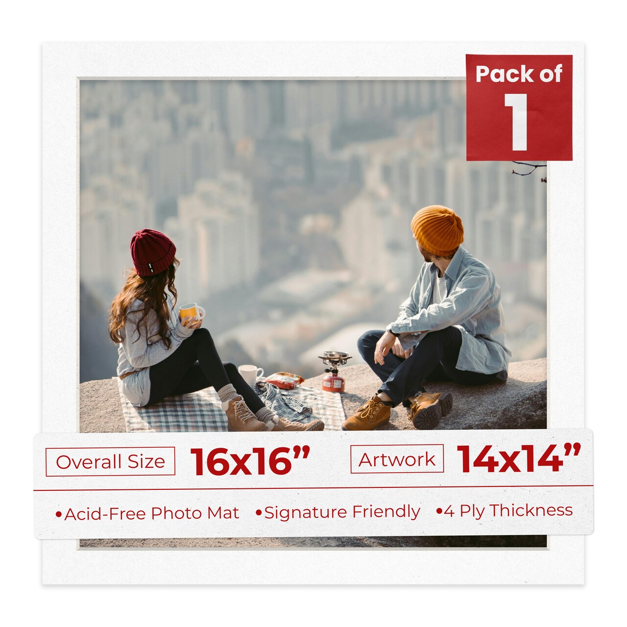 White with Black Core Mat Board for 16x16 Frames - Fits 14x14 Photos